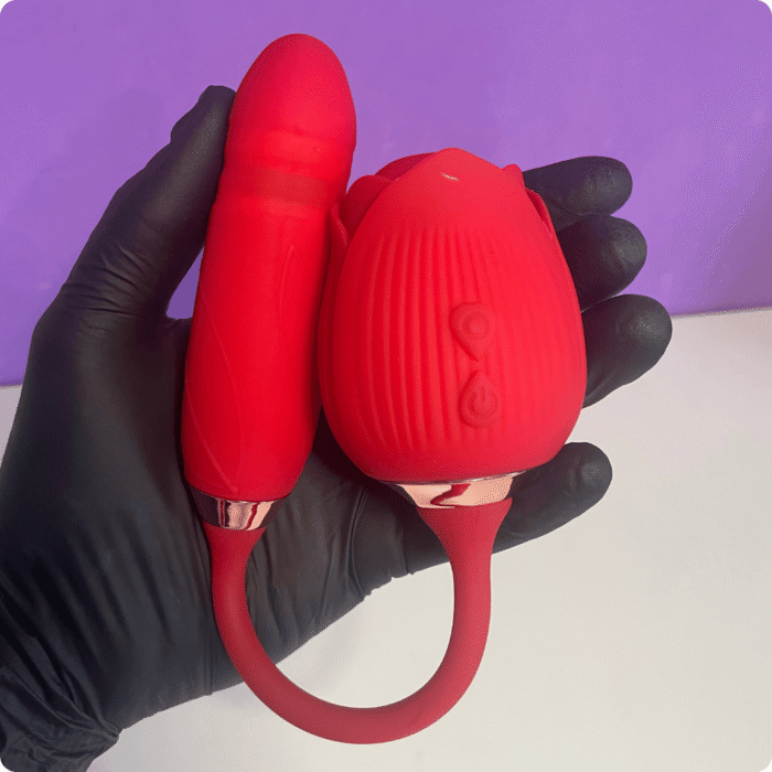 vibrador sugador vai e vem com pulsação e formato de rosa sophy