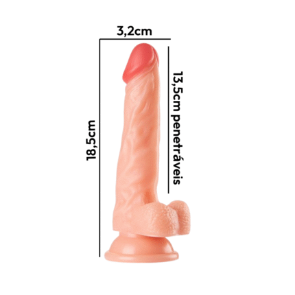 pênis prótese realístico de borracha com ventosa e escroto 18,5 x 3cm