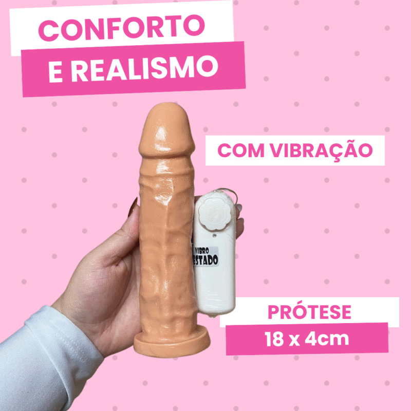 pênis prótese realística 18 x 4 cm com vibrador