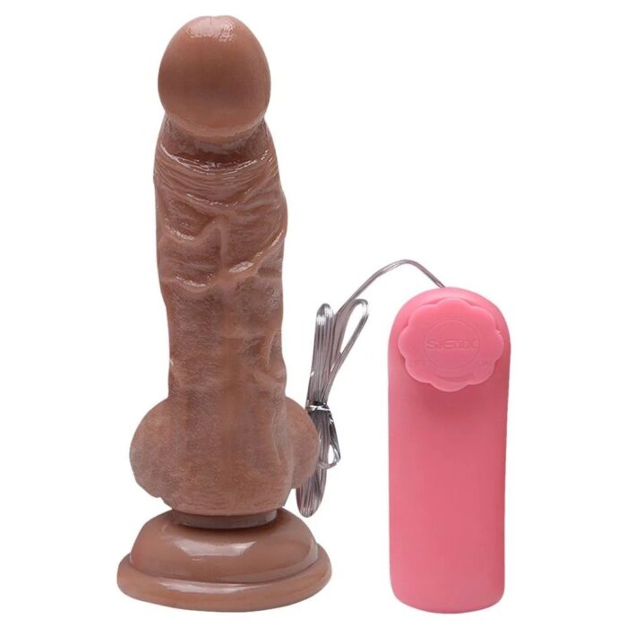 pênis realístico 13,4 x 3,1cm com escroto e vibrador multivelocidade