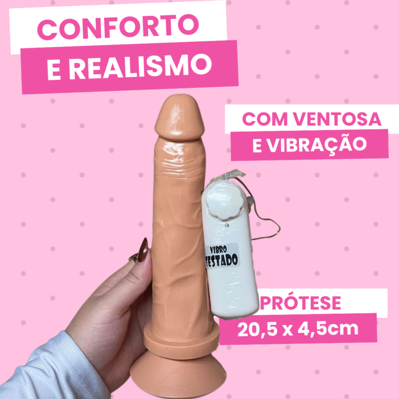 pênis prótese realística 20,5 x 4,5 cm com vibrador e ventosa