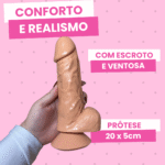 pênis prótese realística 20 x 5 com escroto e ventosa