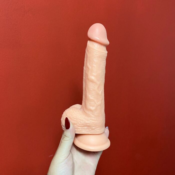 pênis prótese realístico de borracha com ventosa e escroto 20,5 x 3,8cm