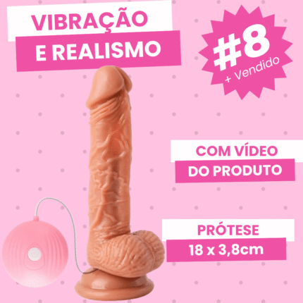 pênis realístico 18 x 3,8cm com escroto e 10 modos de vibração